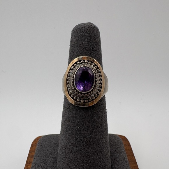 Suarti BA Amethyst Ring Sterling Silver 18K Gold Oval Gemstone Size 5.25 8g - Picture 3 of 11